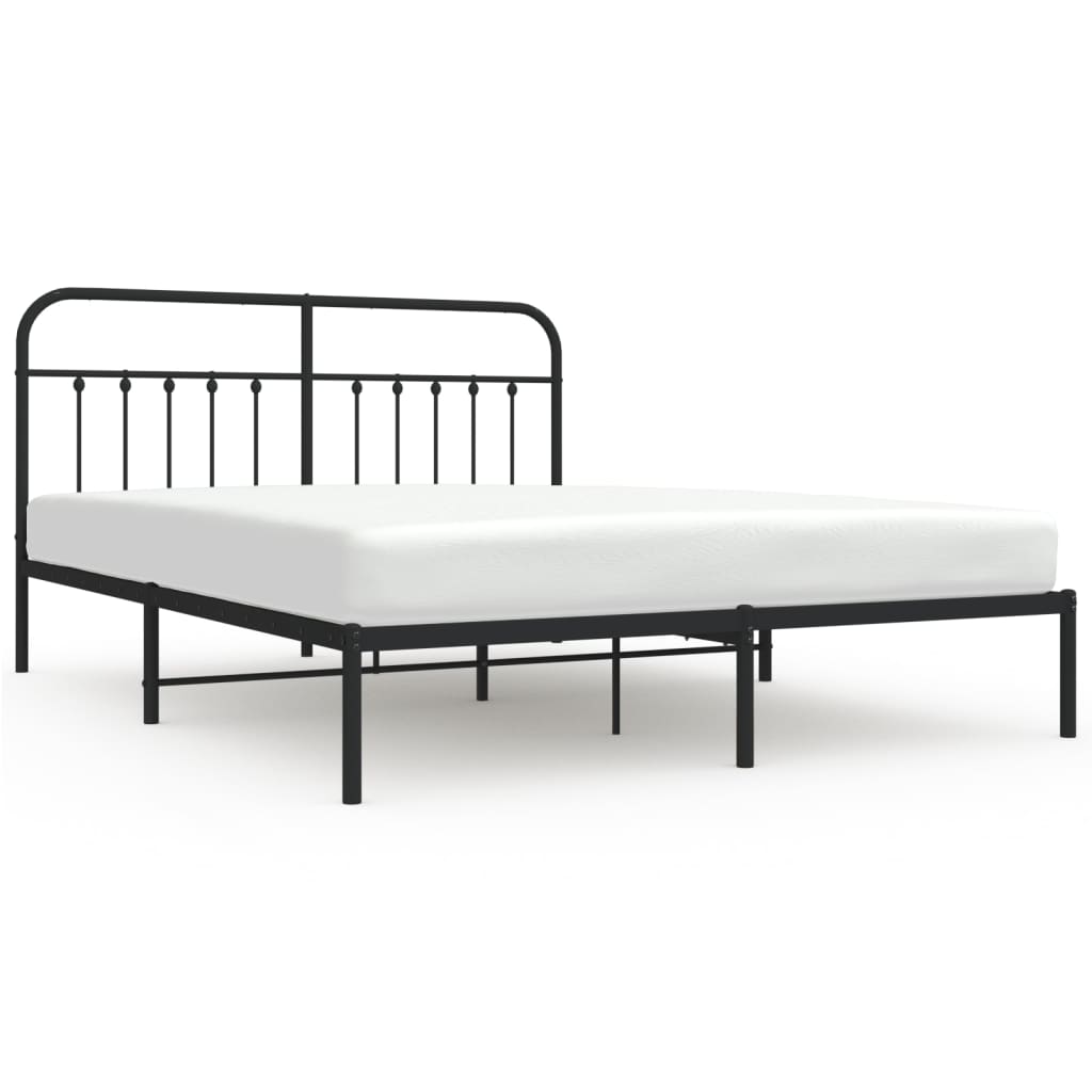 Metal Bed Frame without Mattress with Headboard Black 183x203 cm King