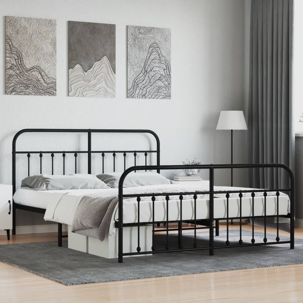 Metal Bed Frame without Mattress with Footboard Black 183x203 cm King