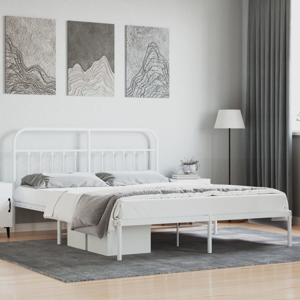 Metal Bed Frame without Mattress with Headboard White 183x203 cm King