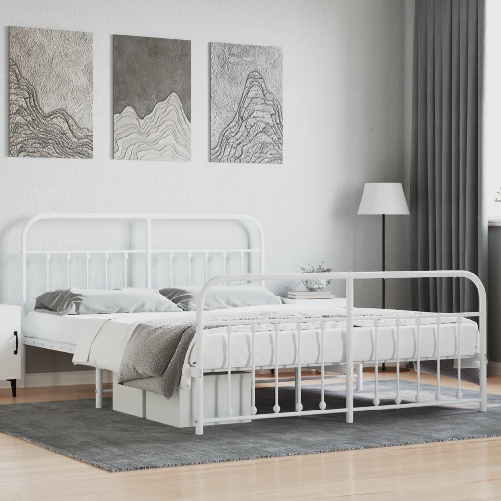 Metal Bed Frame without Mattress with Footboard White 183x203 cm King