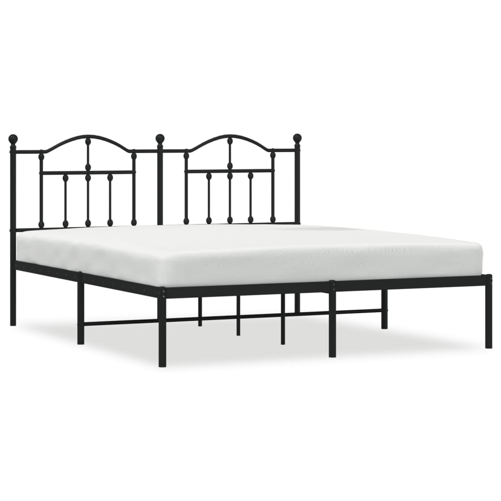 Metal Bed Frame without Mattress with Headboard Black 183x203 cm King