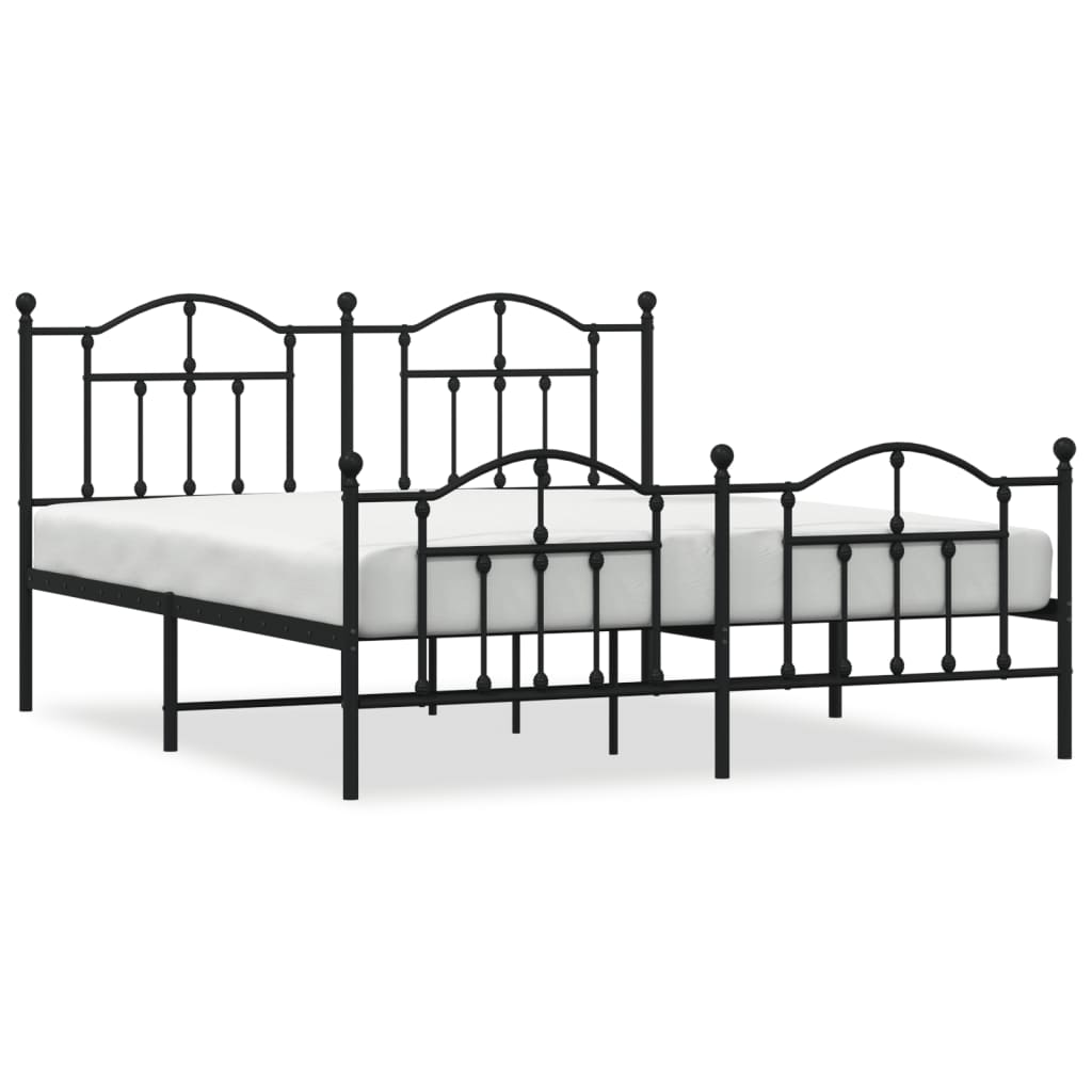 Metal Bed Frame without Mattress with Footboard Black 183x203 cm King