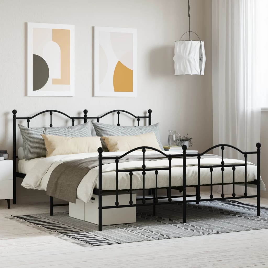 Metal Bed Frame without Mattress with Footboard Black 183x203 cm King