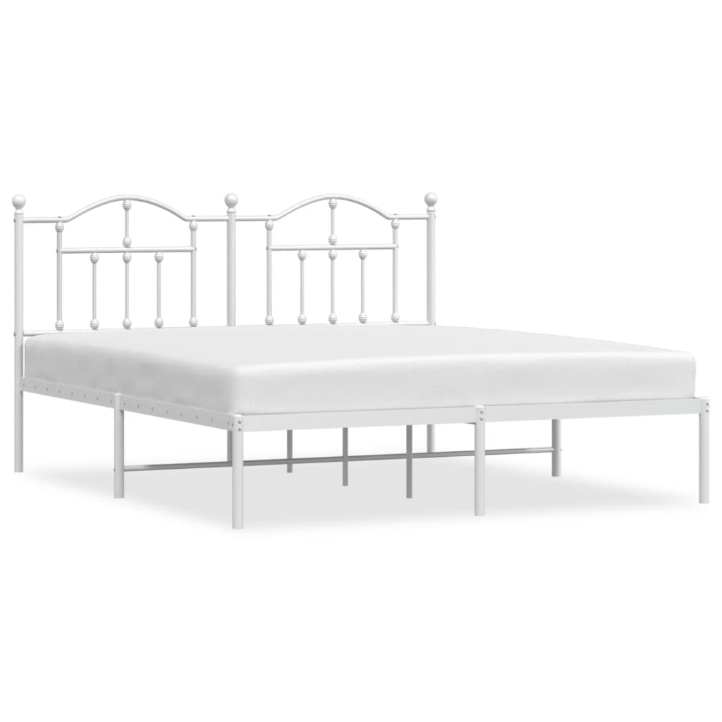 Metal Bed Frame without Mattress with Headboard White 183x203 cm King