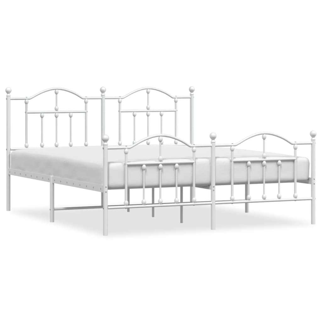 Metal Bed Frame without Mattress with Footboard White 183x203 cm King