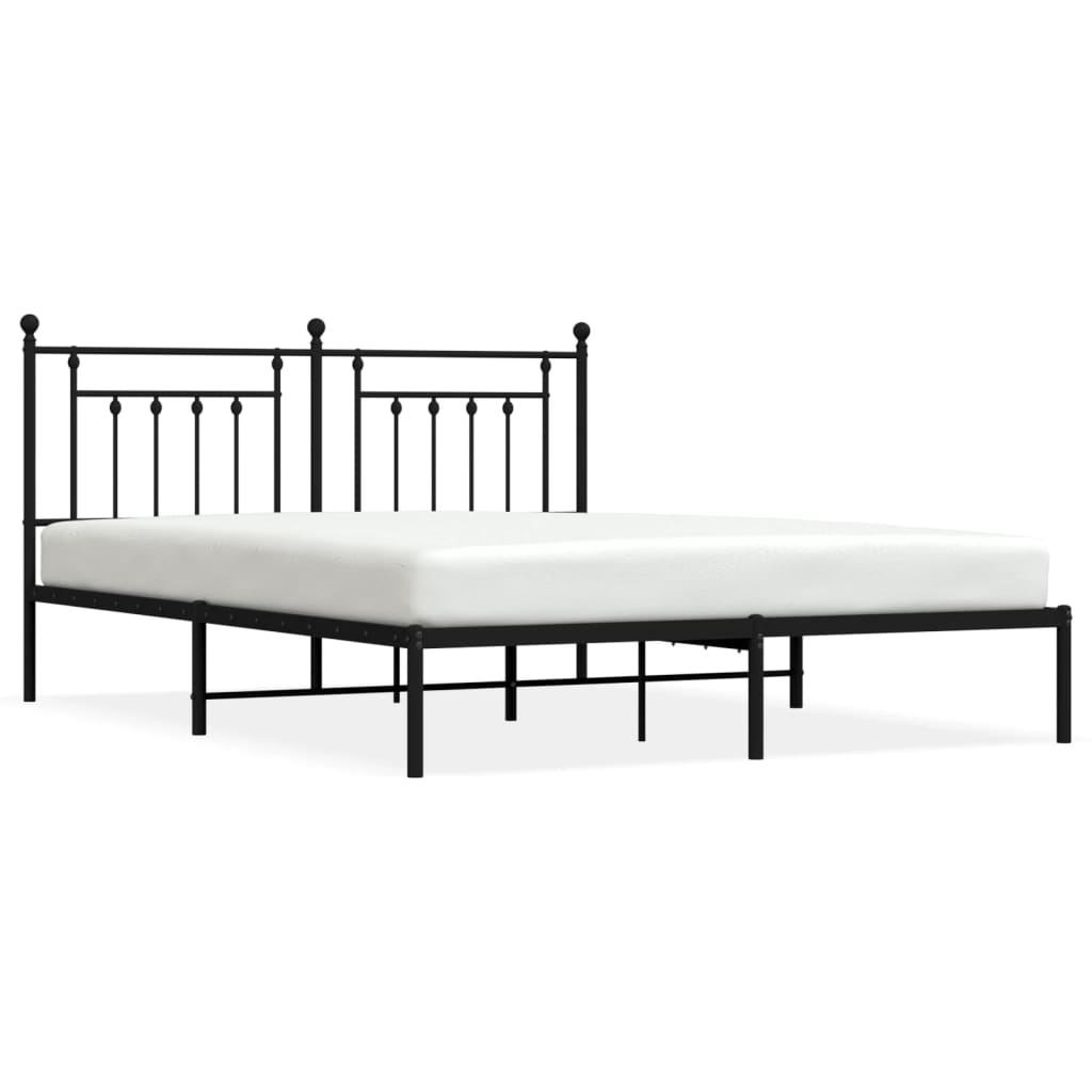 Metal Bed Frame without Mattress with Headboard Black 183x203 cm King