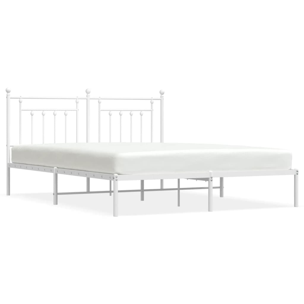 Metal Bed Frame without Mattress with Headboard White 183x203 cm King