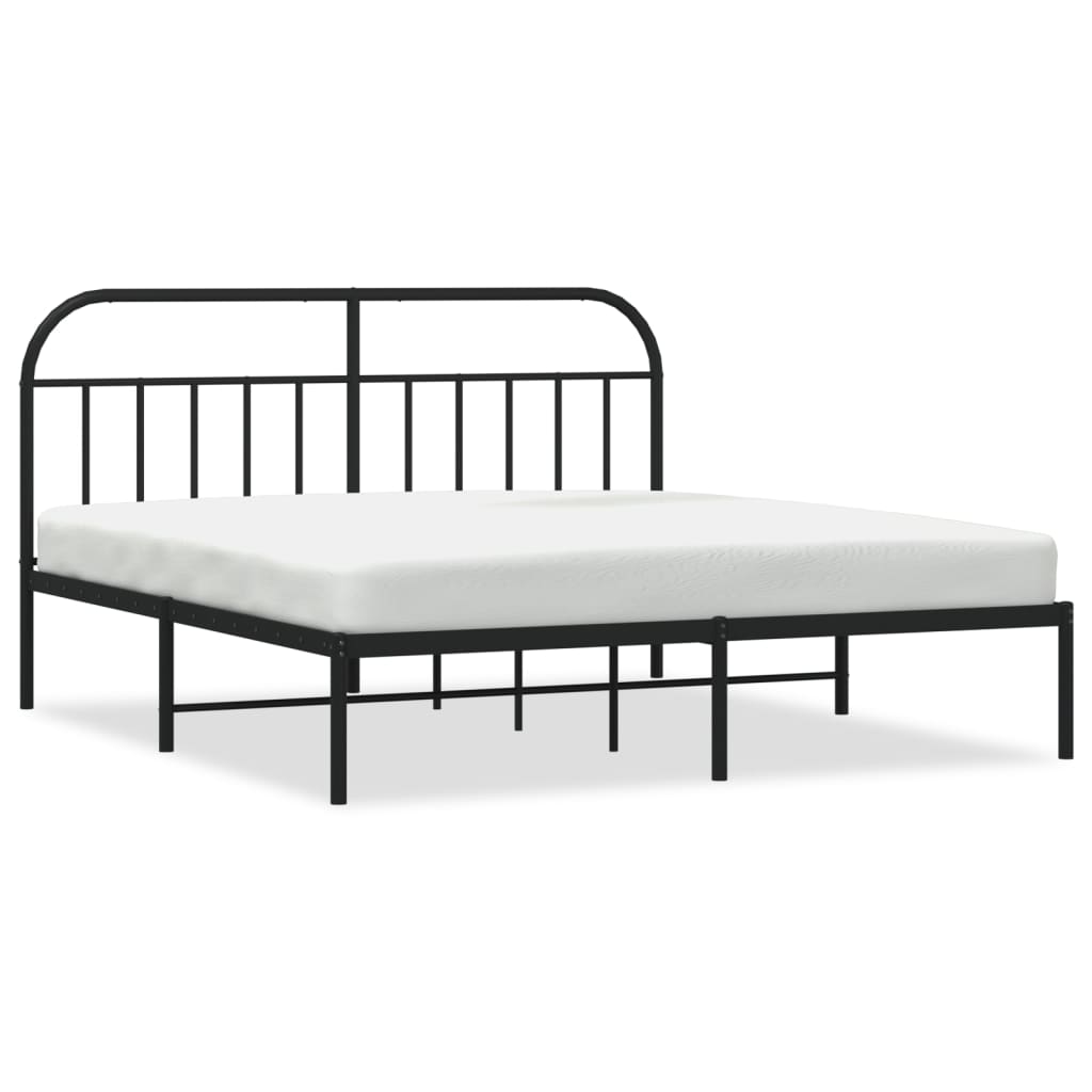 Metal Bed Frame without Mattress with Headboard Black 183x203 cm King