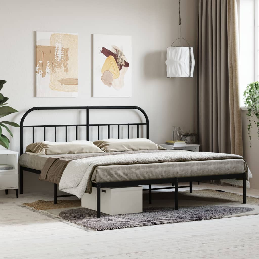 Metal Bed Frame without Mattress with Headboard Black 183x203 cm King