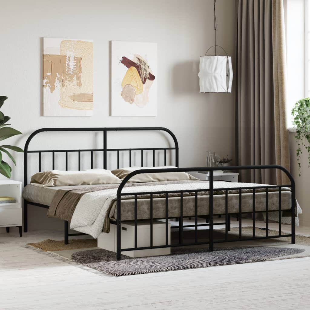 Metal Bed Frame without Mattress with Footboard Black 183x203 cm King