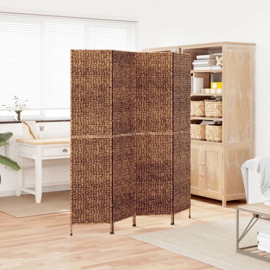 Room Divider 4-Panel Brown 163x180 cm Water Hyacinth