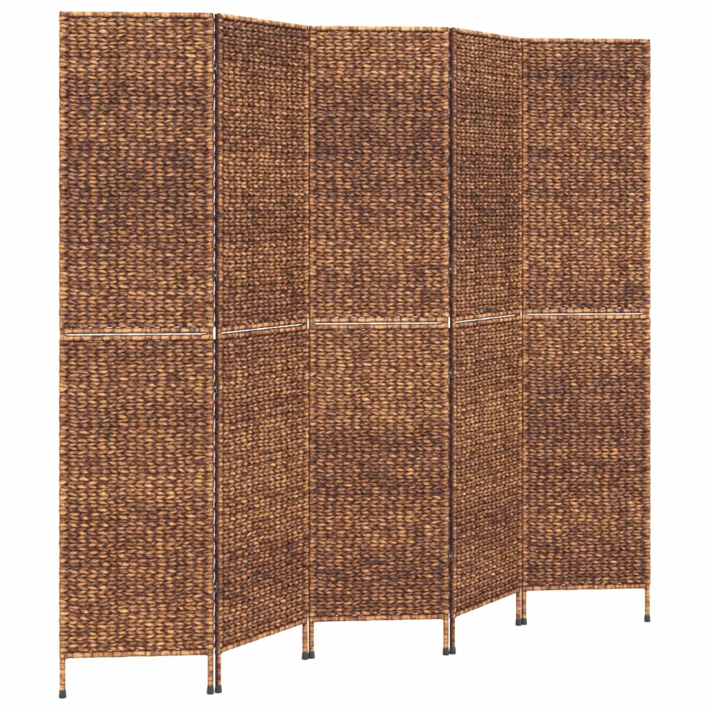 Room Divider 5-Panel Brown 205x180 cm Water Hyacinth