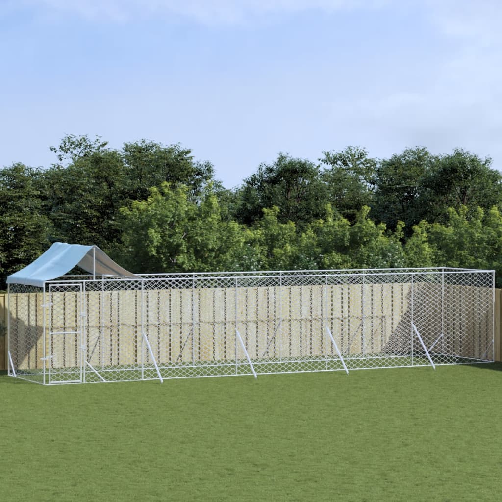 Outdoor Dog Kennel with Roof Silver 10x2x2.5 m Galvanised Steel