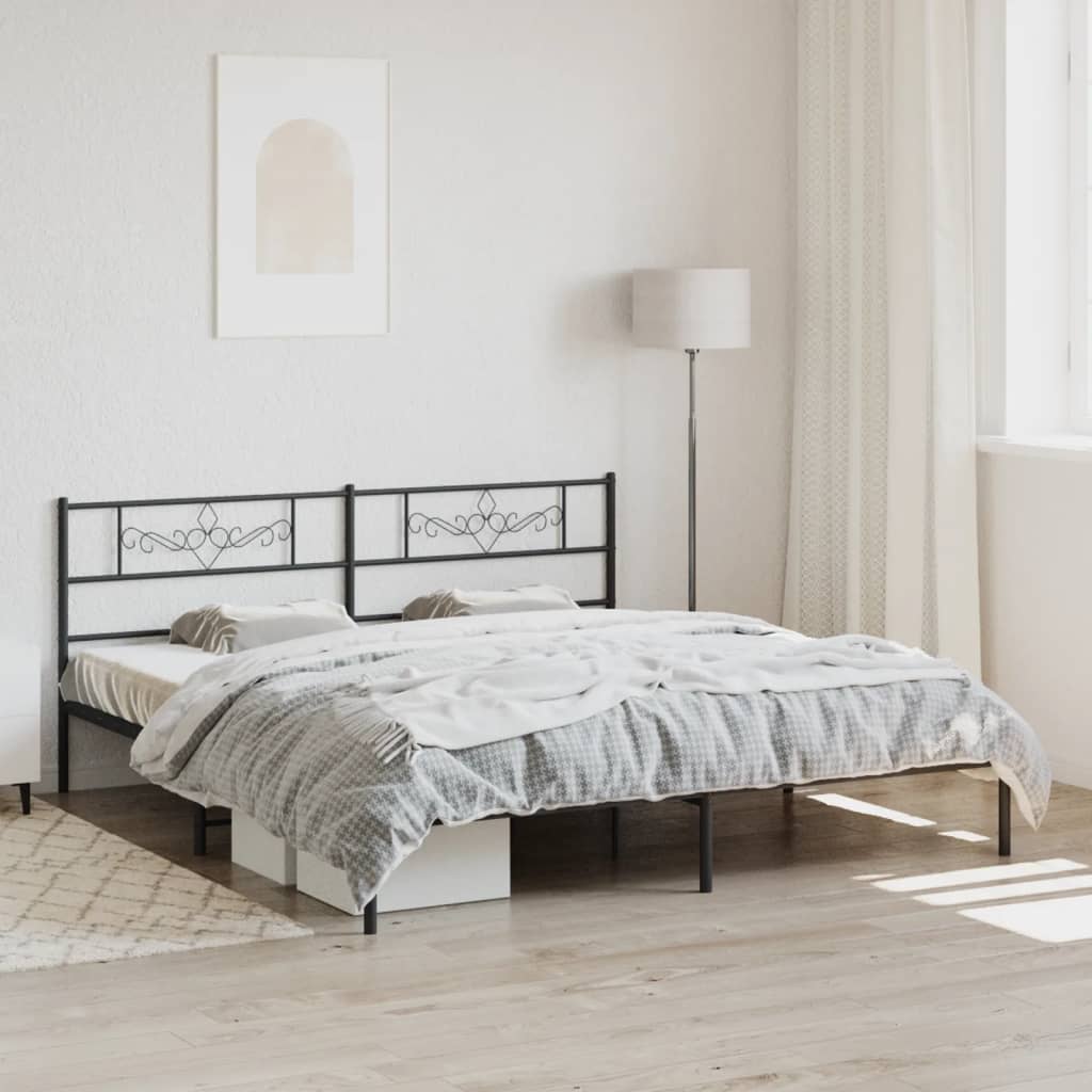 Metal Bed Frame without Mattress with Headboard Black 183x203 cm King