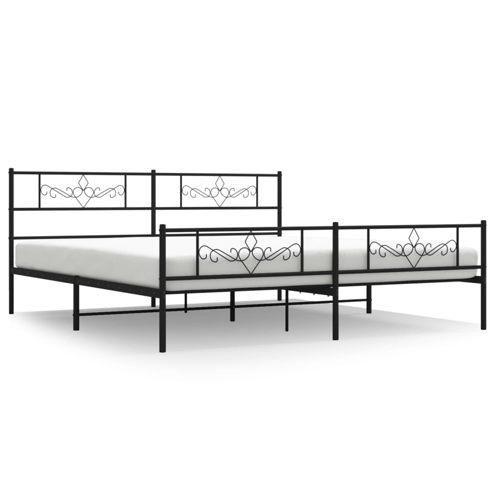 Metal Bed Frame without Mattress with Footboard Black 183x203 cm King