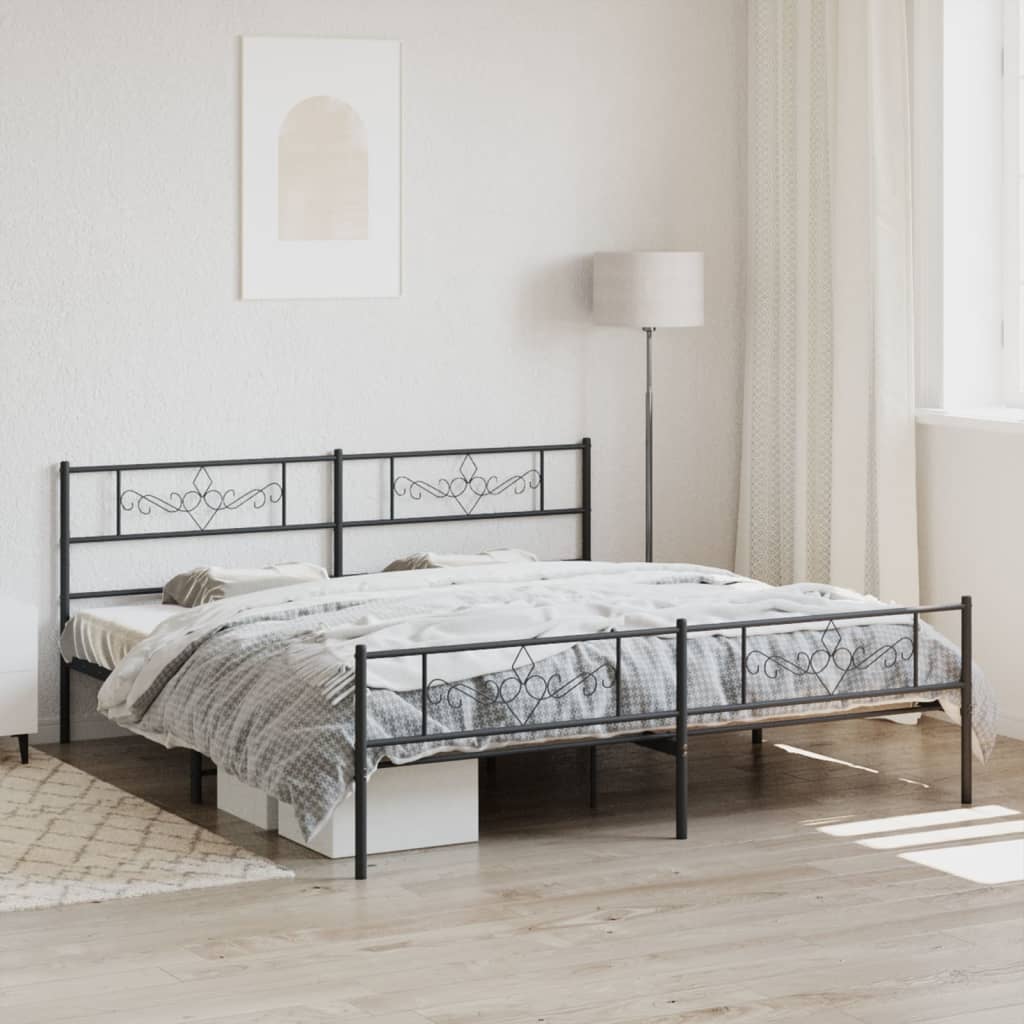 Metal Bed Frame without Mattress with Footboard Black 183x203 cm King