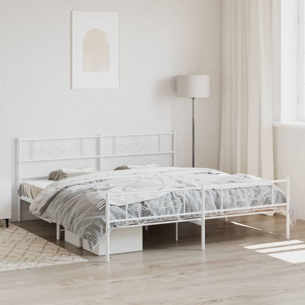 Metal Bed Frame without Mattress with Footboard White 183x203 cm King