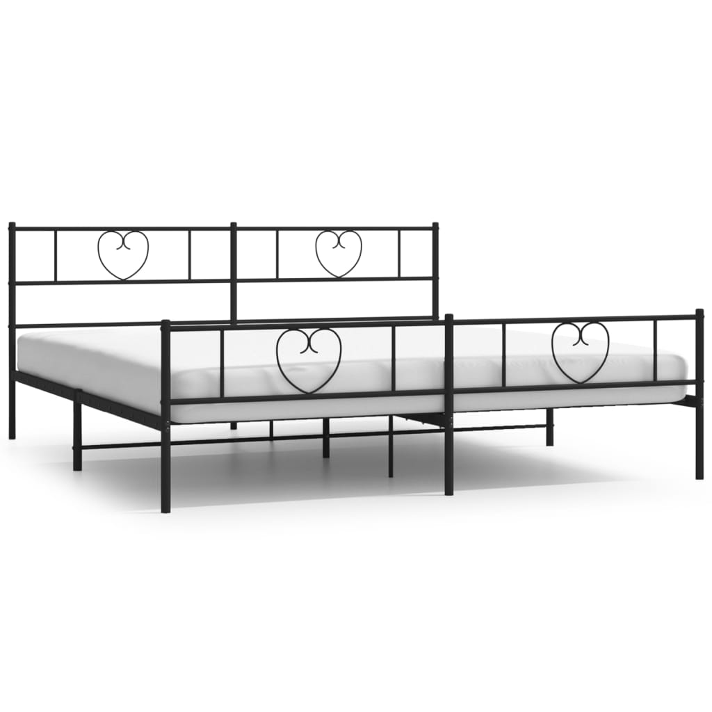 Metal Bed Frame without Mattress with Footboard Black 183x203 cm King