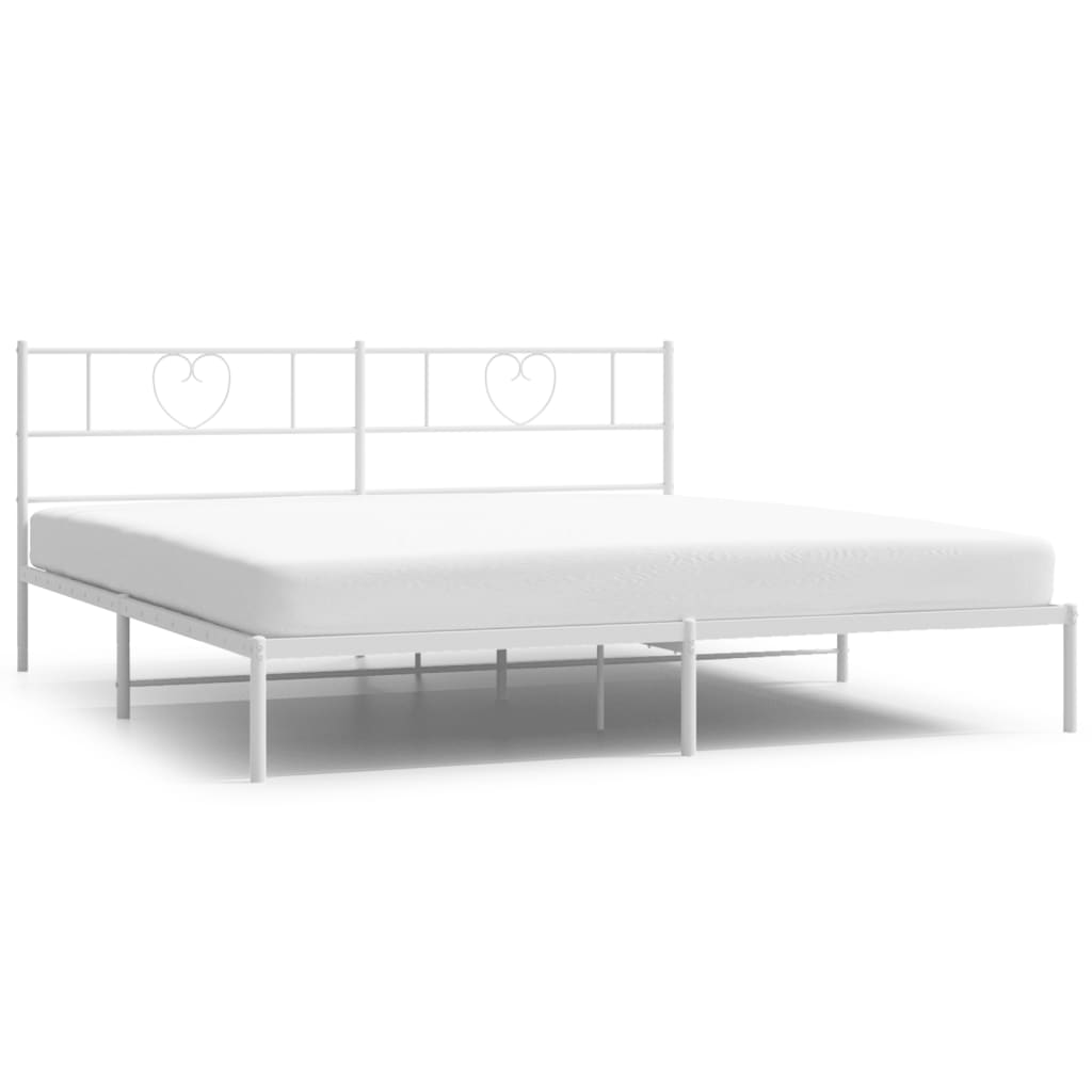 Metal Bed Frame without Mattress with Headboard White 183x203 cm King