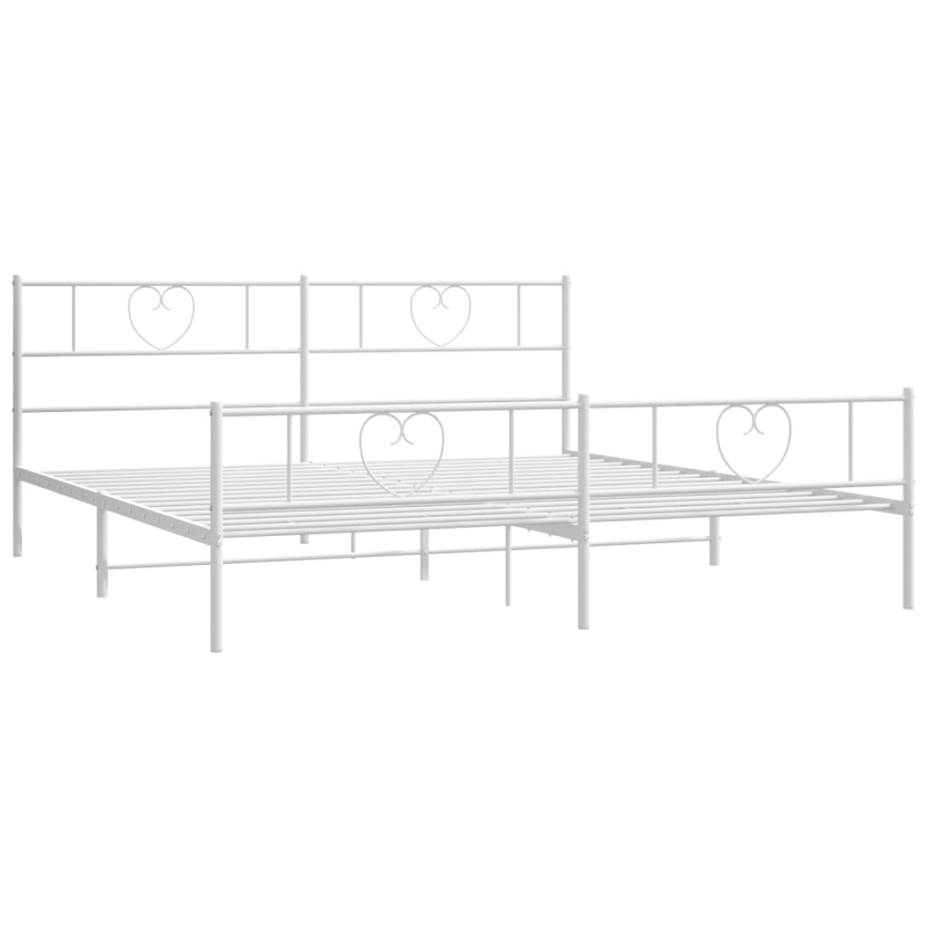 Metal Bed Frame without Mattress with Footboard White 183x203 cm King