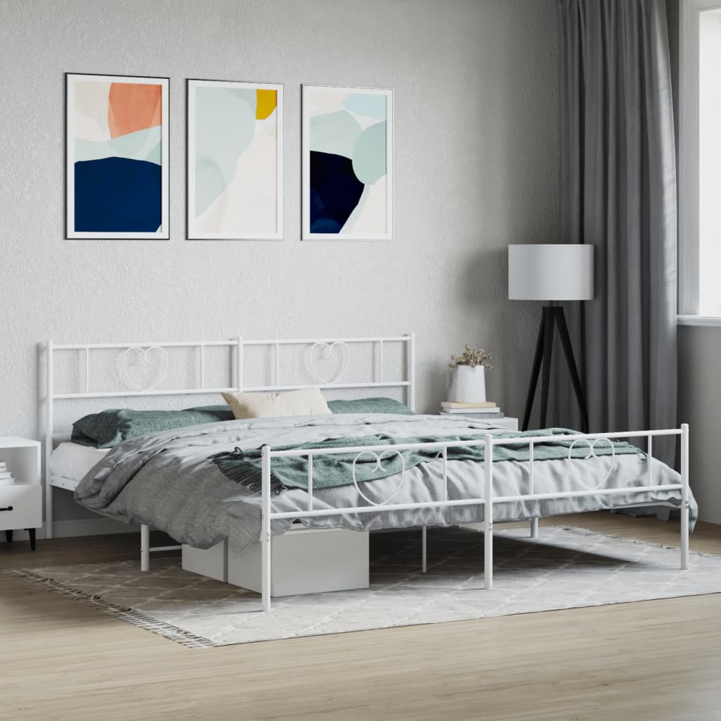 Metal Bed Frame without Mattress with Footboard White 183x203 cm King