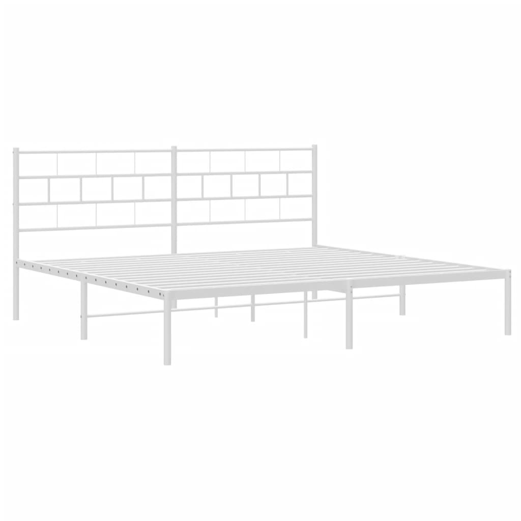 Metal Bed Frame without Mattress with Headboard White 183x203 cm King