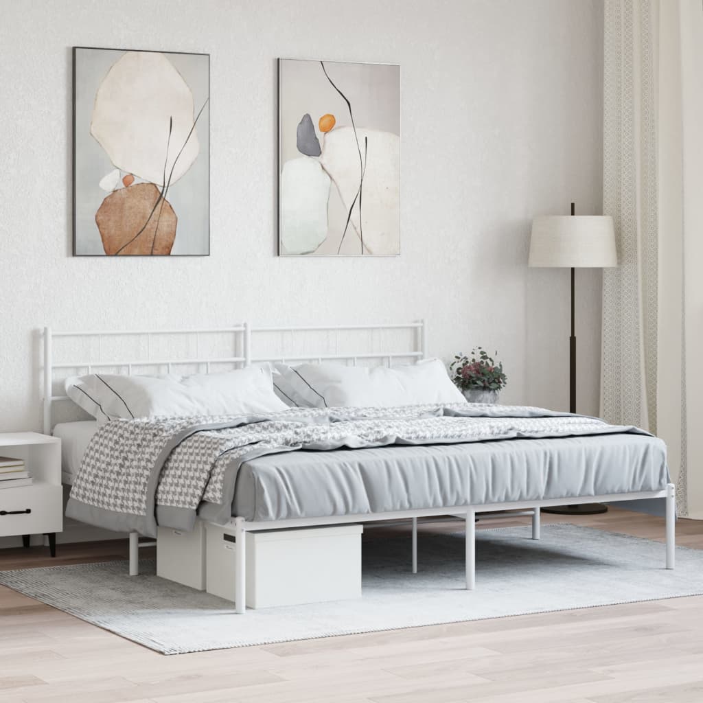 Metal Bed Frame without Mattress with Headboard White 183x203 cm King