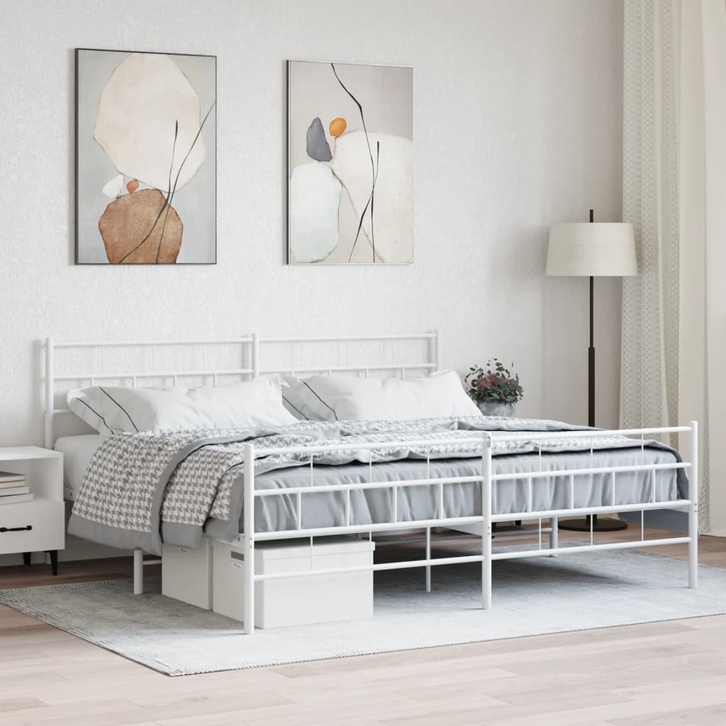 Metal Bed Frame without Mattress with Footboard White 183x203 cm King