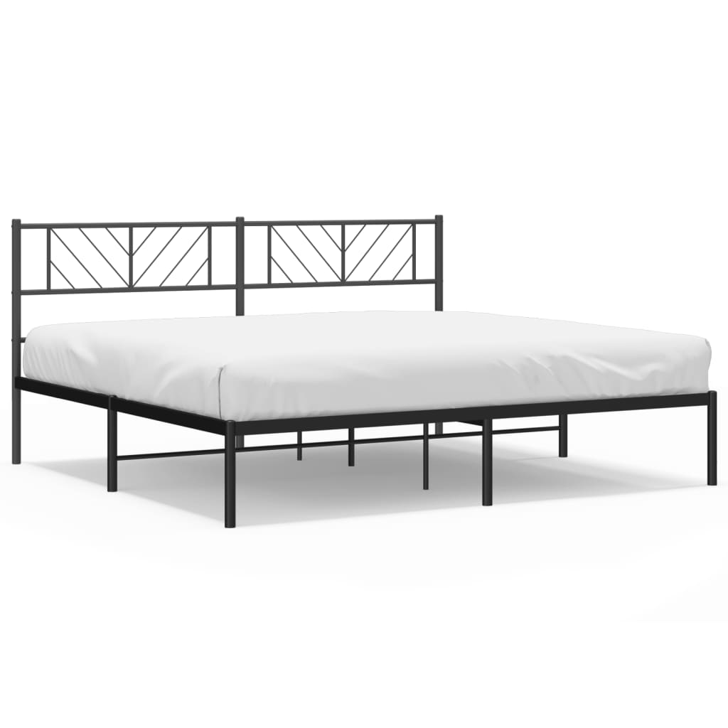 Metal Bed Frame without Mattress with Headboard Black 183x203 cm King