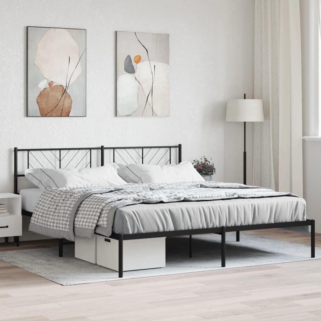 Metal Bed Frame without Mattress with Headboard Black 183x203 cm King