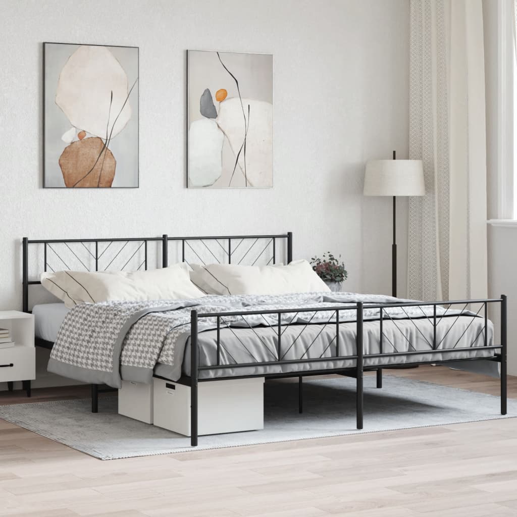 Metal Bed Frame without Mattress with Footboard Black 183x203 cm King