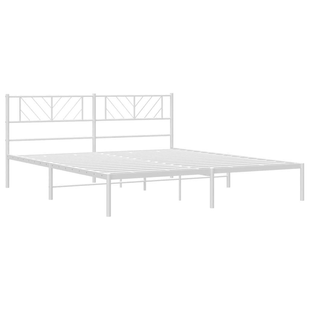 Metal Bed Frame without Mattress with Headboard White 183x203 cm King