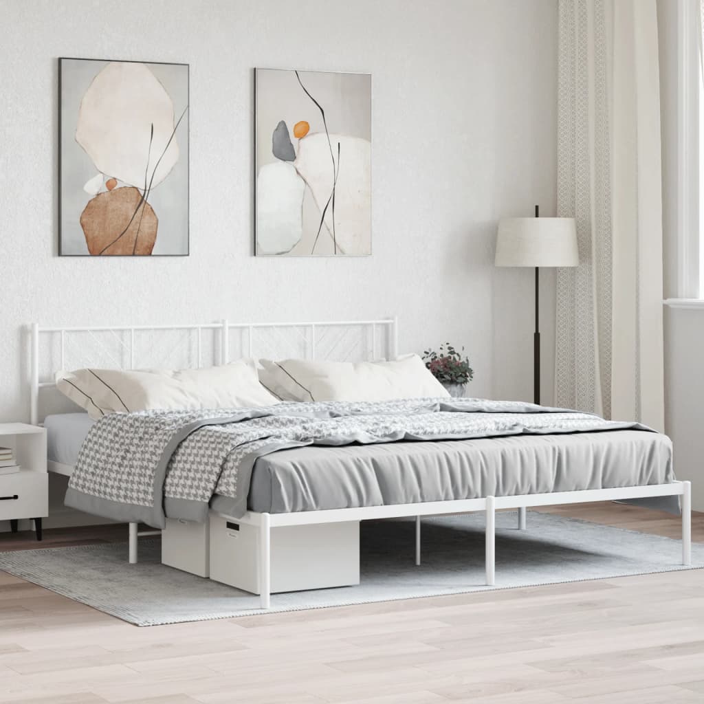 Metal Bed Frame without Mattress with Headboard White 183x203 cm King