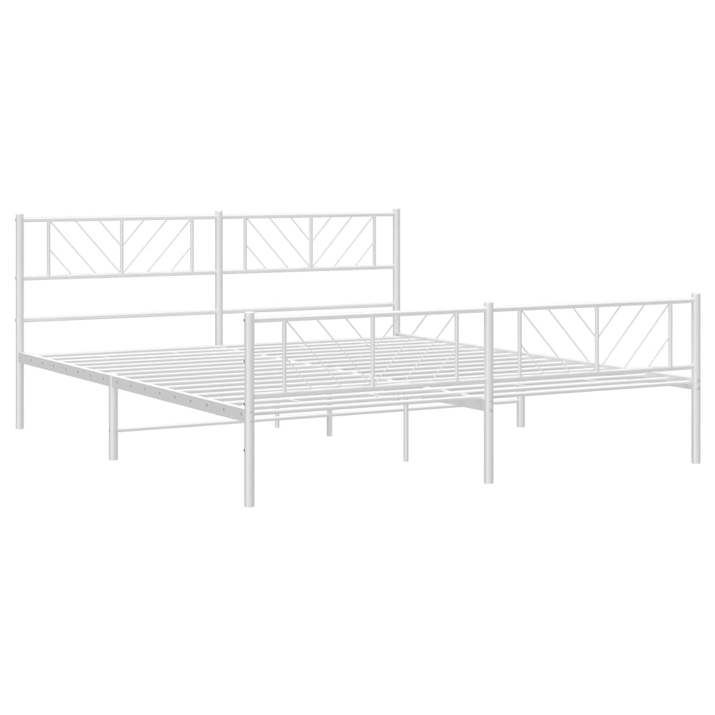 Metal Bed Frame without Mattress with Footboard White 183x203 cm King