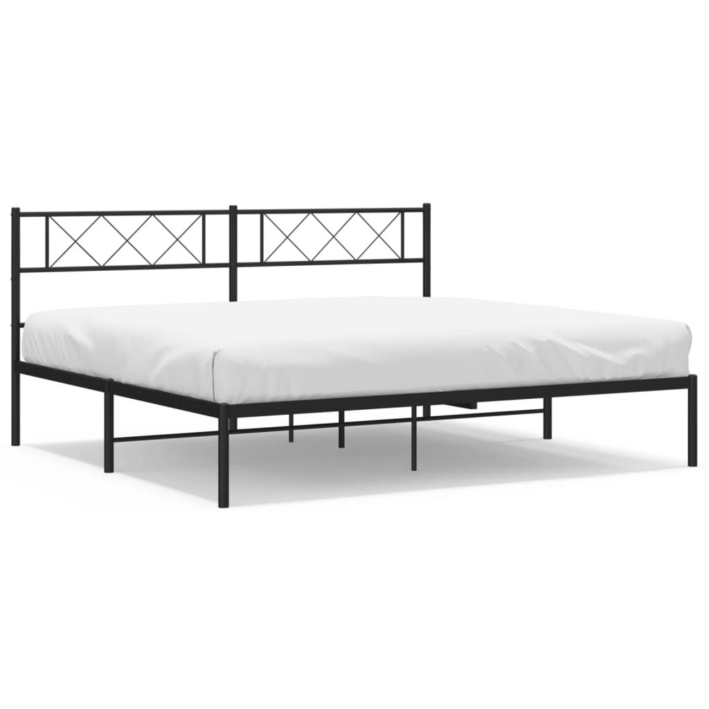 Metal Bed Frame without Mattress with Headboard Black 183x203 cm King