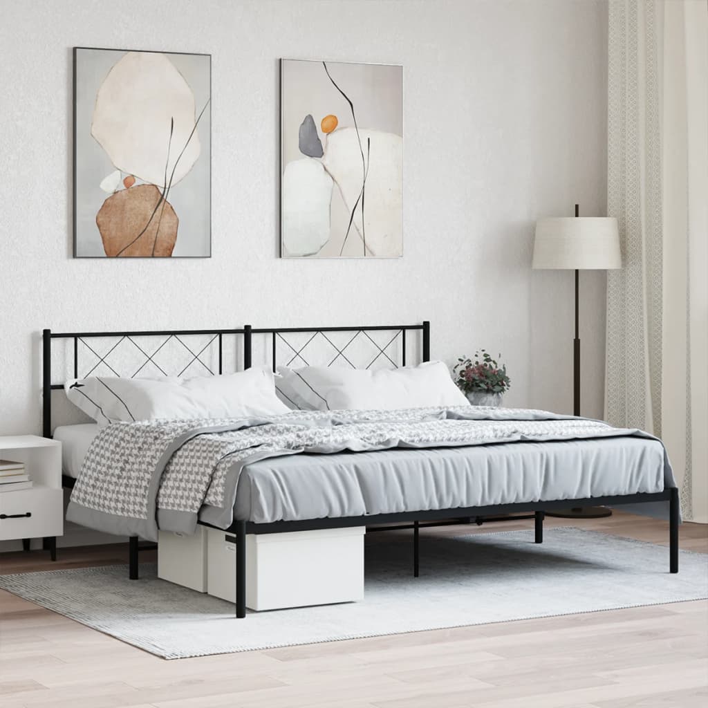 Metal Bed Frame without Mattress with Headboard Black 183x203 cm King