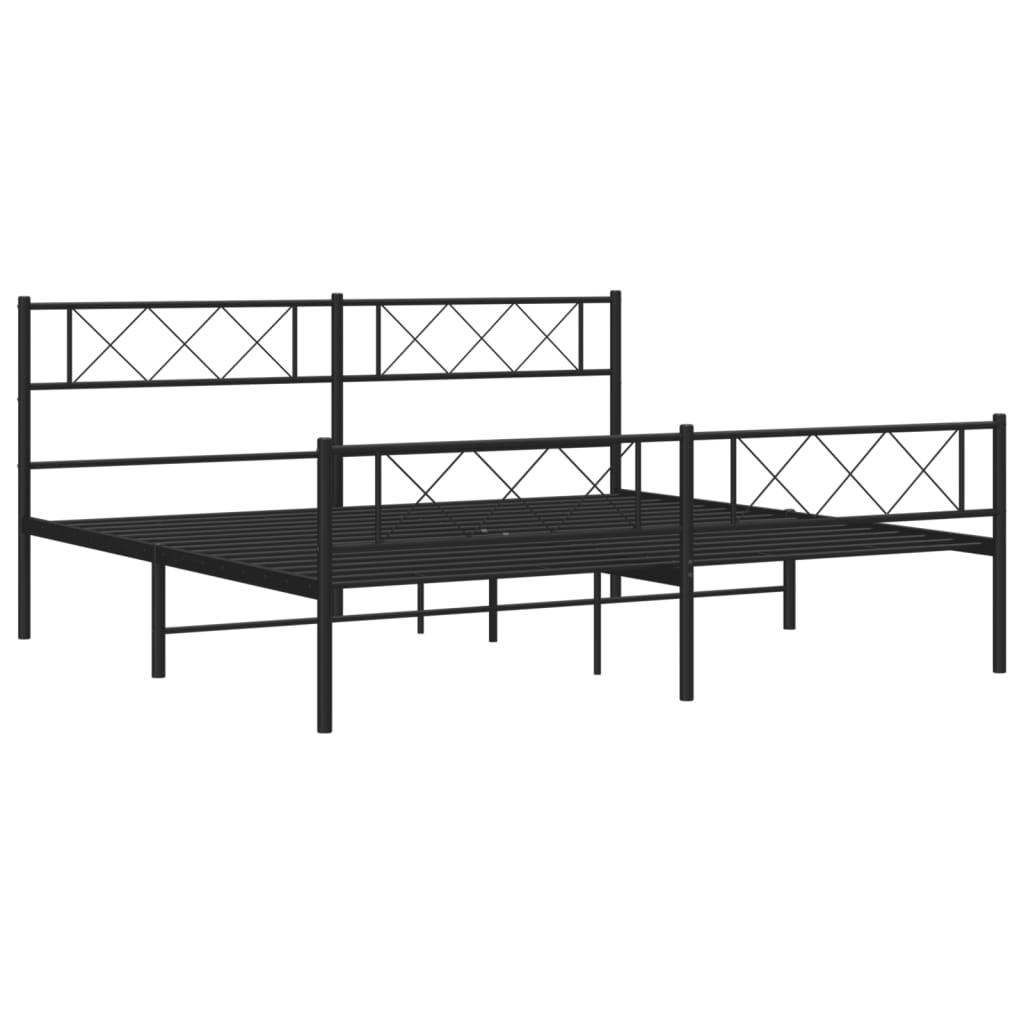 Metal Bed Frame without Mattress with Footboard Black 183x203 cm King