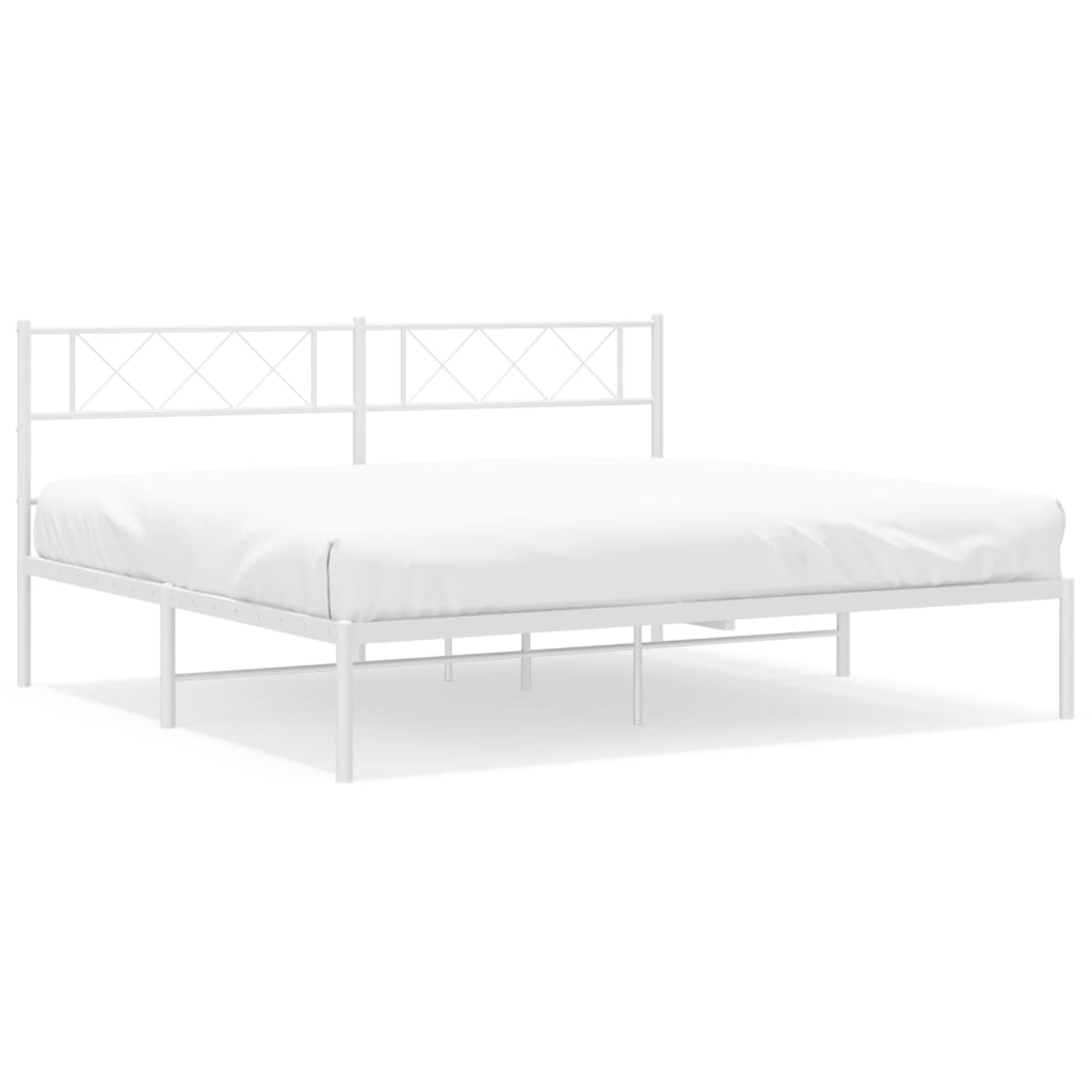 Metal Bed Frame without Mattress with Headboard White 183x203 cm King