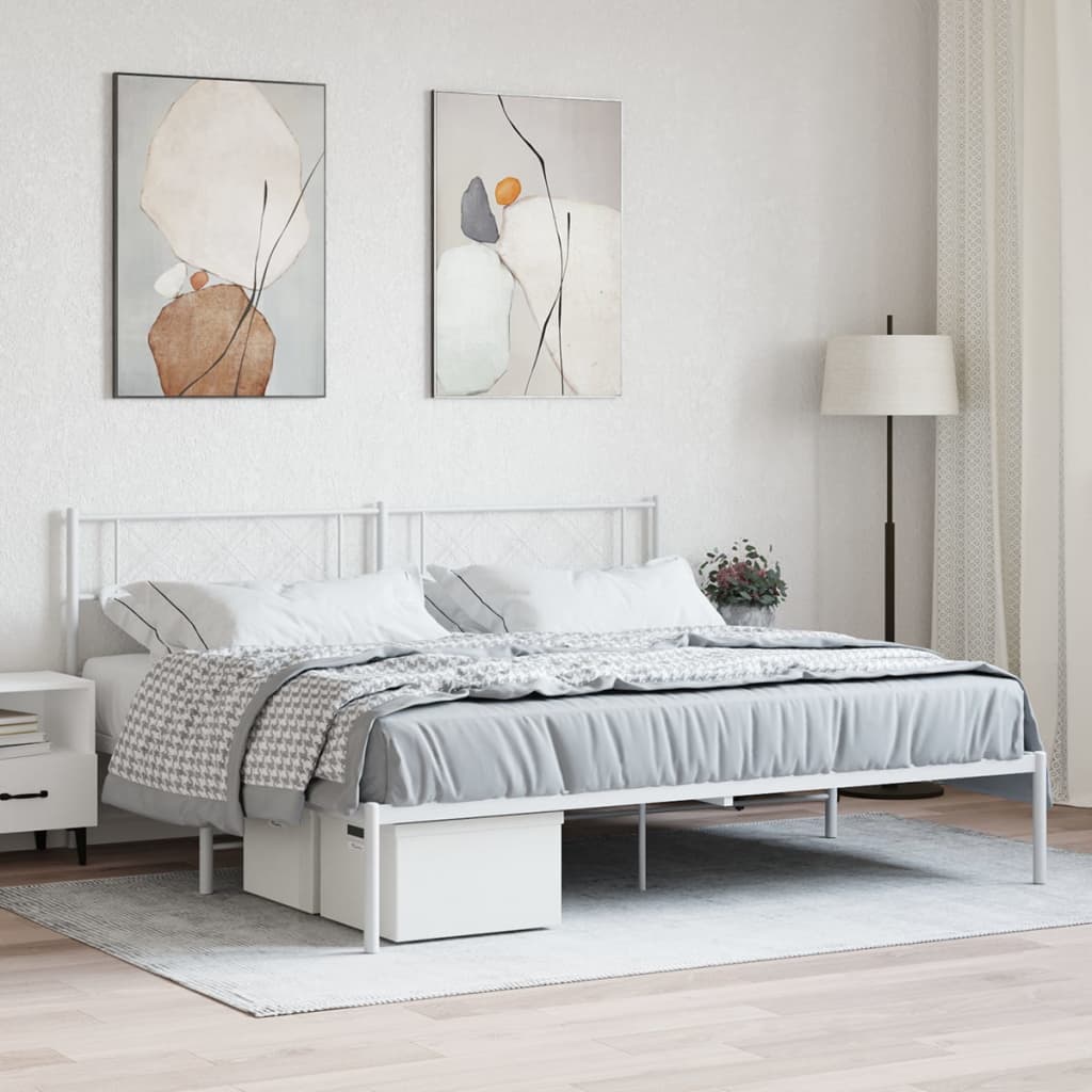 Metal Bed Frame without Mattress with Headboard White 183x203 cm King