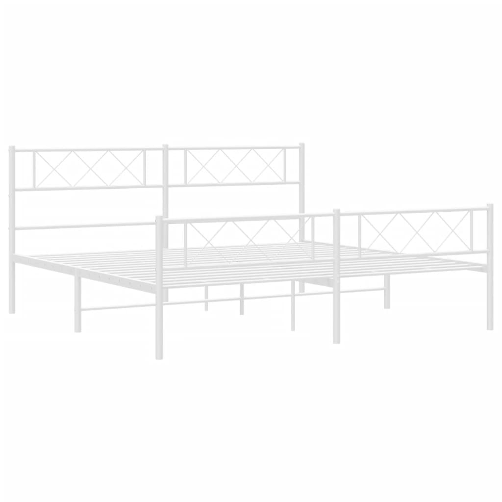 Metal Bed Frame without Mattress with Footboard White 183x203 cm King