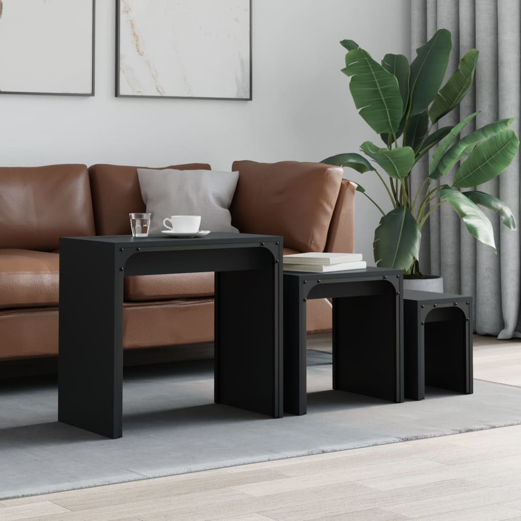 Nesting Coffee Tables 3 pcs Black Engineered Wood