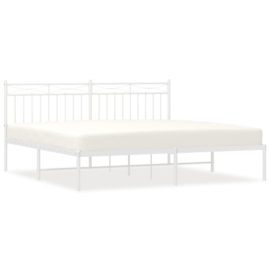 Metal Bed Frame without Mattress with Headboard White 183x203 cm King