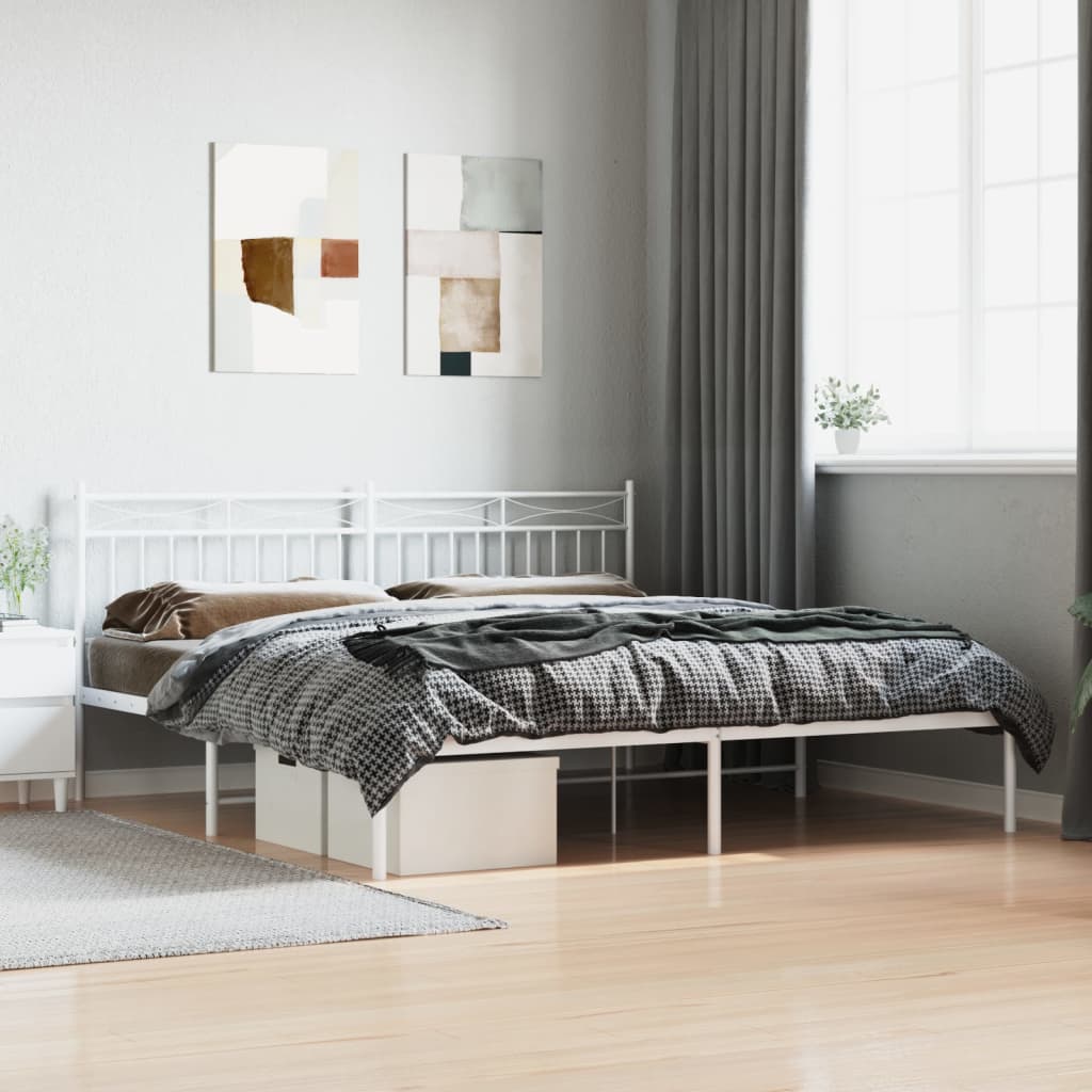 Metal Bed Frame without Mattress with Headboard White 183x203 cm King