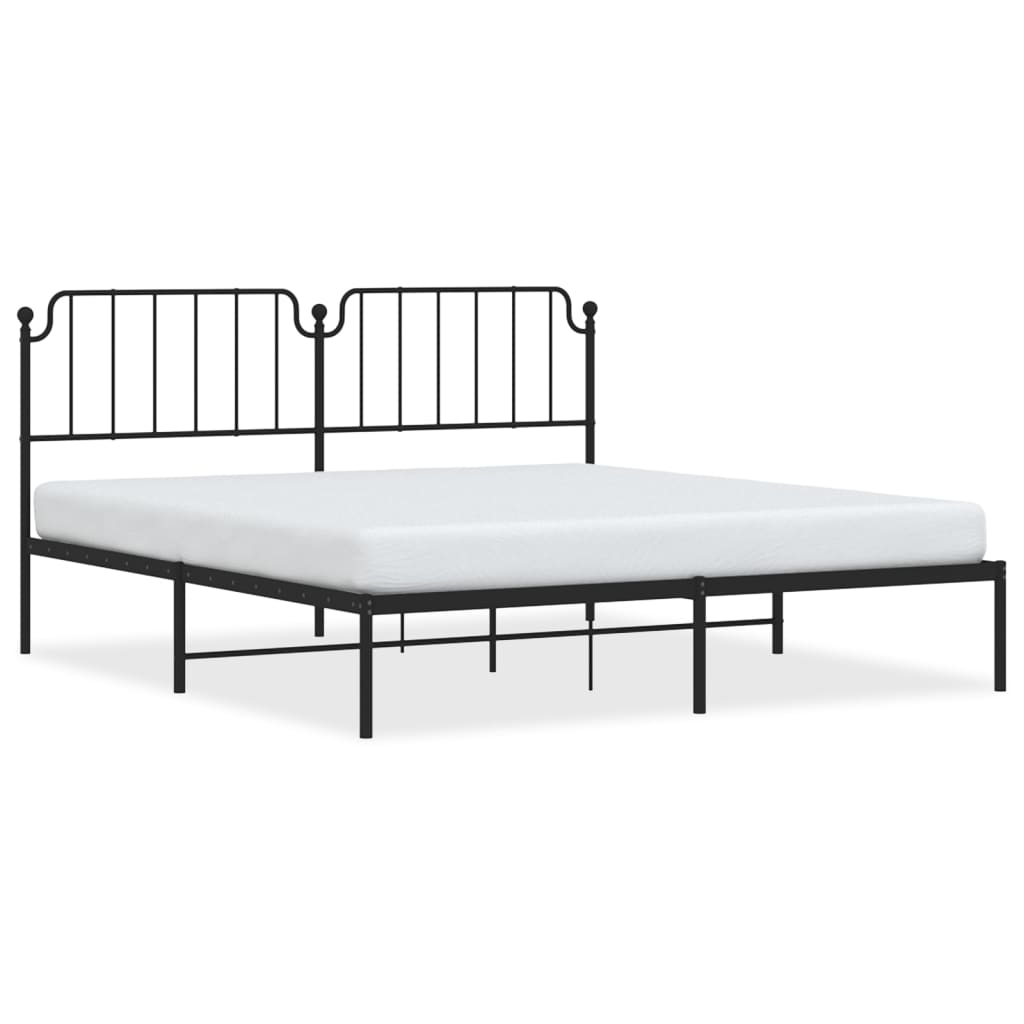 Metal Bed Frame without Mattress with Headboard Black 183x203 cm King