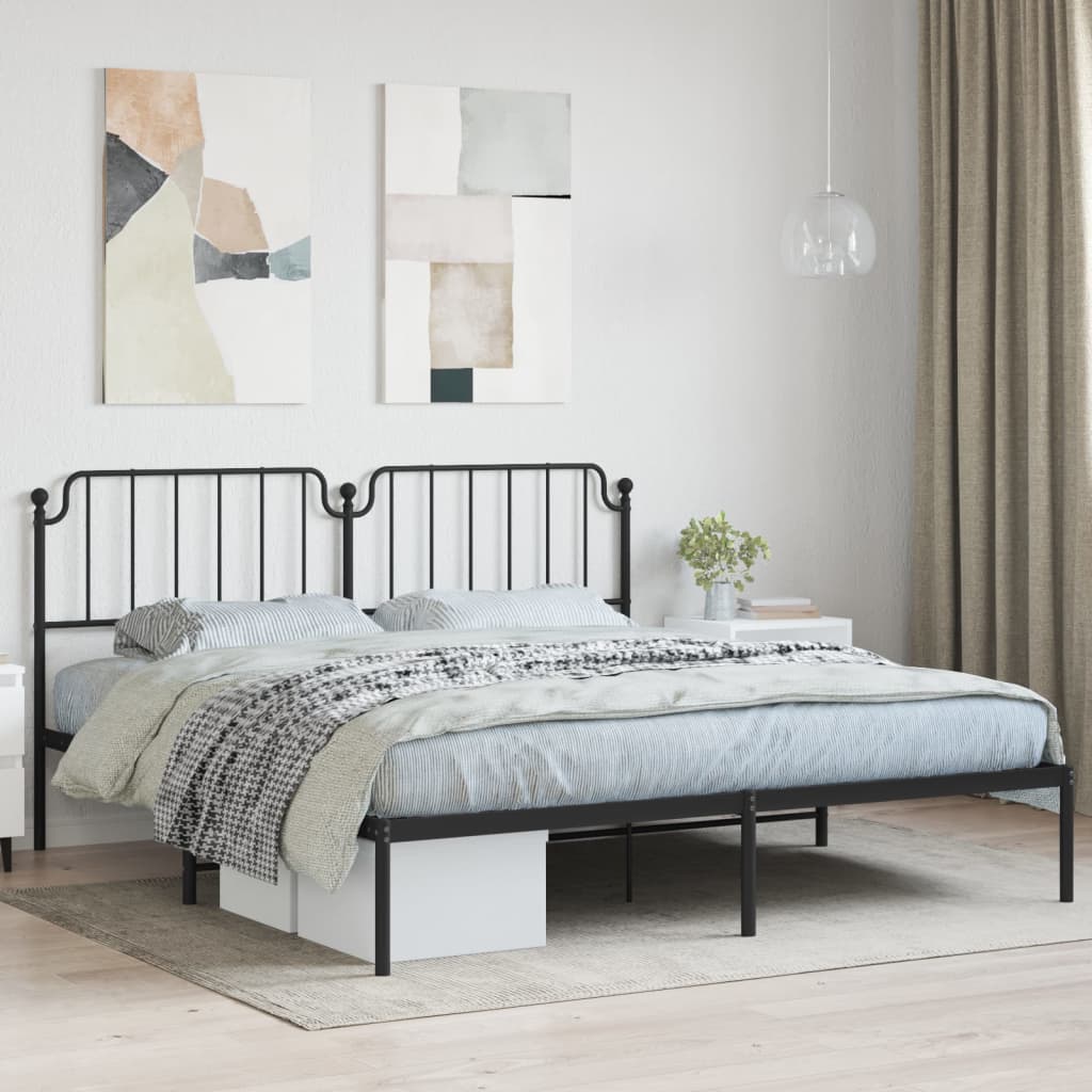 Metal Bed Frame without Mattress with Headboard Black 183x203 cm King