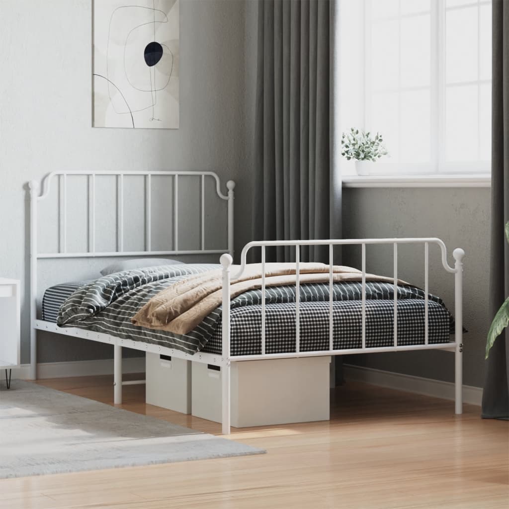 Metal Bed Frame without Mattress with Footboard White 107x203 cm King Single