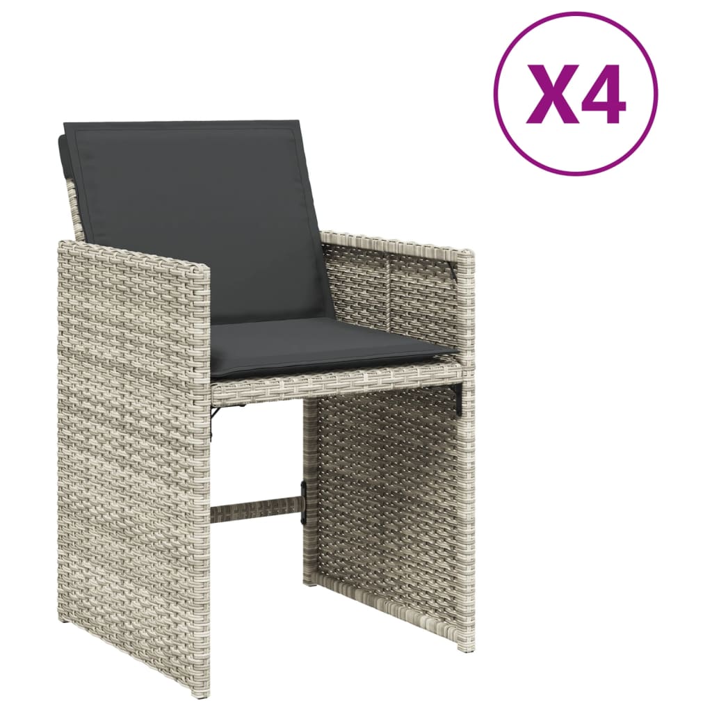 Garden Chairs with Cushions 4 pcs Light Grey Poly Rattan