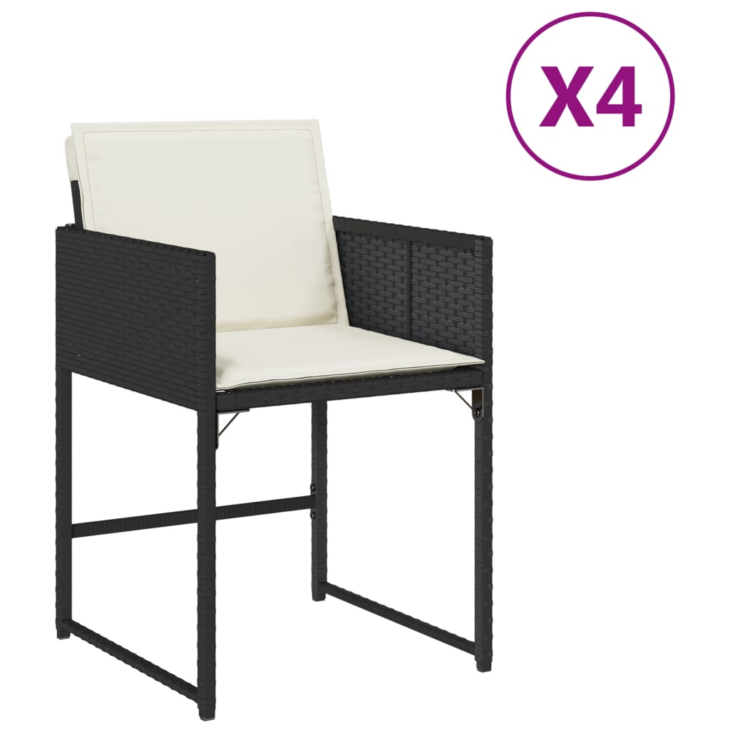 Garden Chairs with Cushions 4 pcs Black Poly Rattan