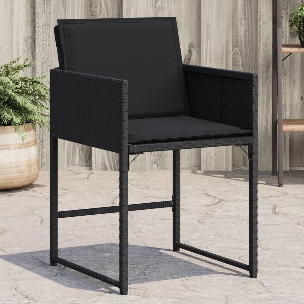 Garden Chairs with Cushions 4 pcs Black Poly Rattan