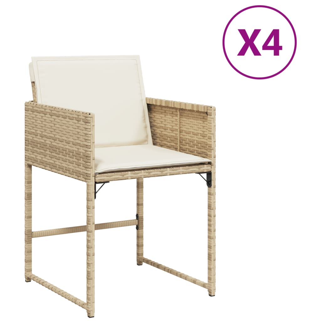 Garden Chairs with Cushions 4 pcs Beige Poly Rattan